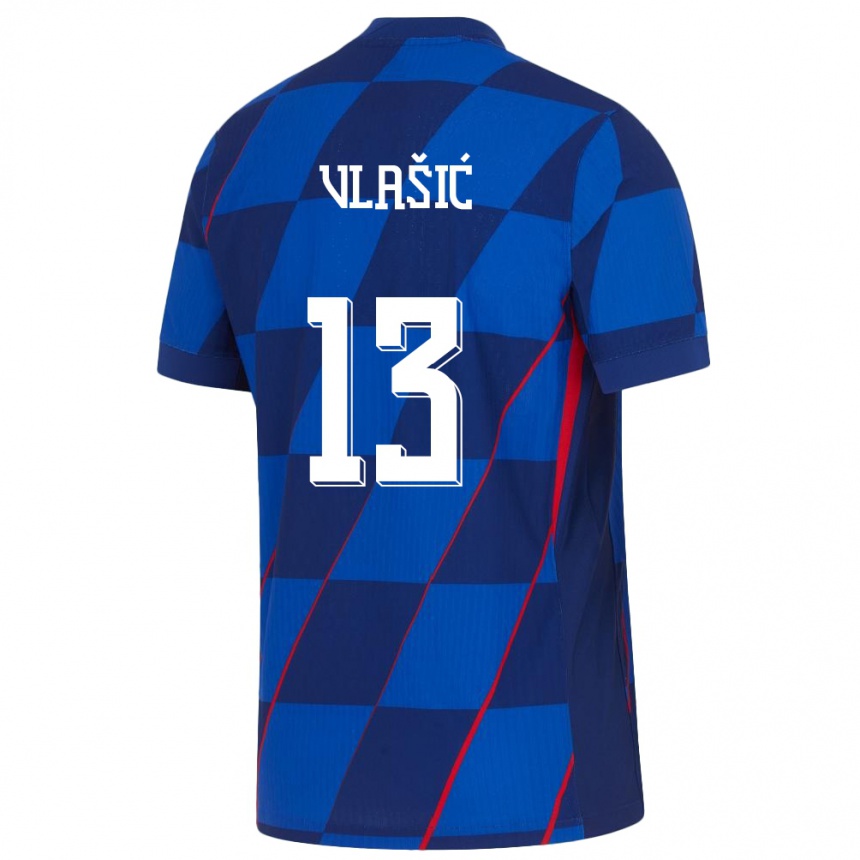 Herren Fußball Kroatien Nikola Vlasic #13 Blau Auswärtstrikot Trikot 24-26 T-Shirt Luxemburg