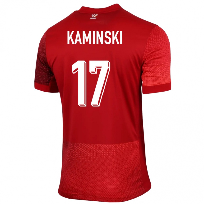 Herren Fußball Polen Jakub Kaminski #17 Rot Auswärtstrikot Trikot 24-26 T-Shirt Luxemburg