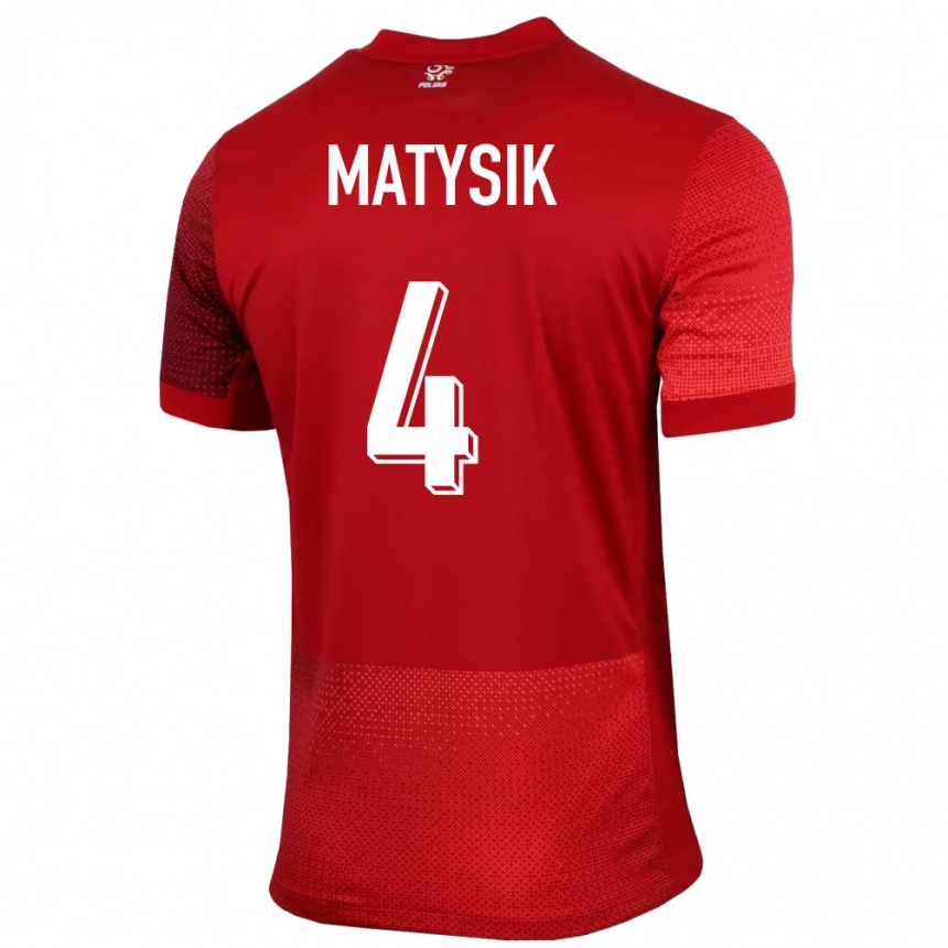 Herren Fußball Polen Milosz Matysik #4 Rot Auswärtstrikot Trikot 24-26 T-Shirt Luxemburg