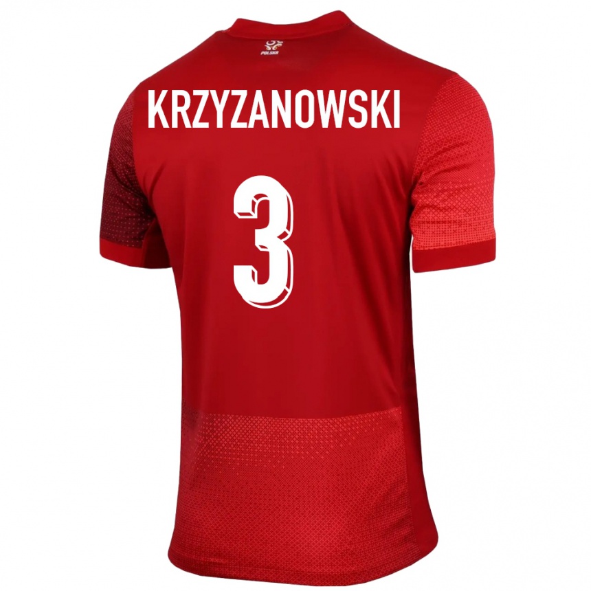 Herren Fußball Polen Jakub Krzyzanowski #3 Rot Auswärtstrikot Trikot 24-26 T-Shirt Luxemburg