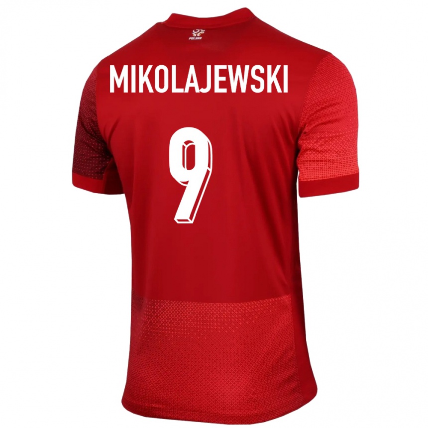 Herren Fußball Polen Daniel Mikolajewski #9 Rot Auswärtstrikot Trikot 24-26 T-Shirt Luxemburg