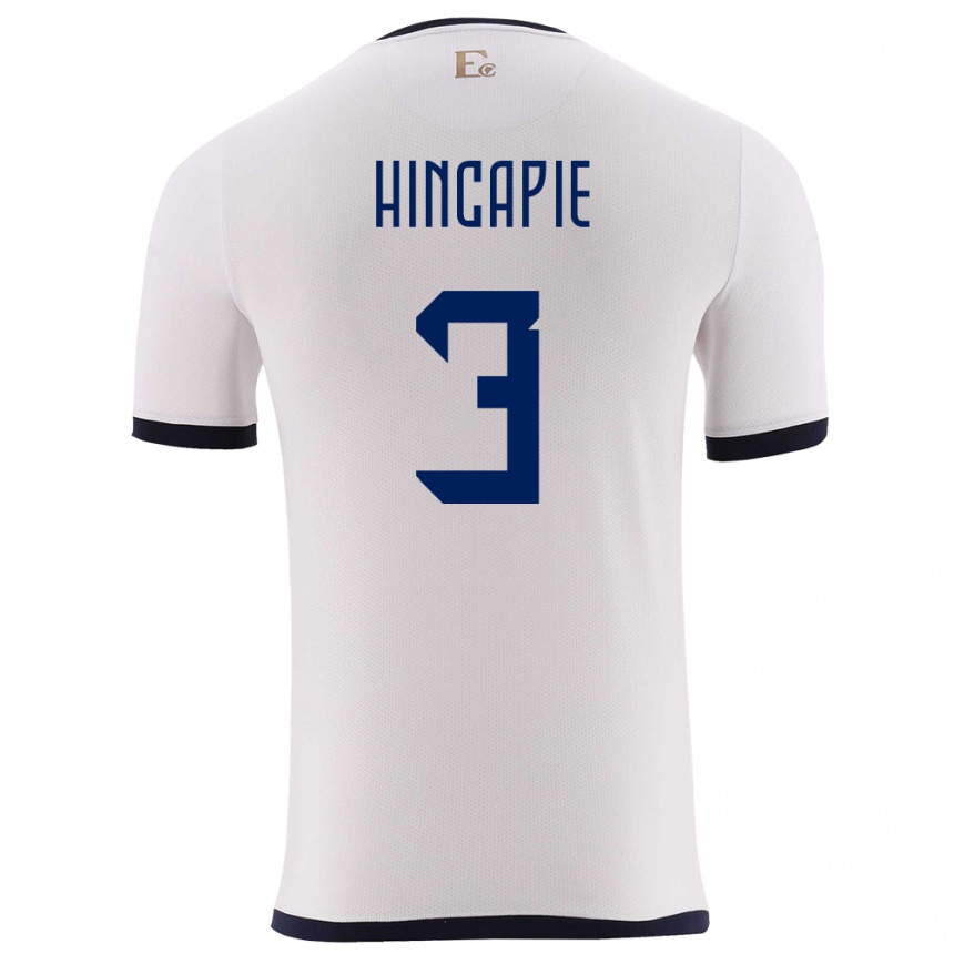Herren Fußball Ecuador Piero Hincapie #3 Weiß Auswärtstrikot Trikot 24-26 T-Shirt Luxemburg