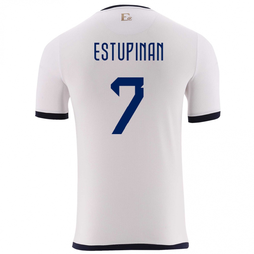 Herren Fußball Ecuador Pervis Estupinan #7 Weiß Auswärtstrikot Trikot 24-26 T-Shirt Luxemburg