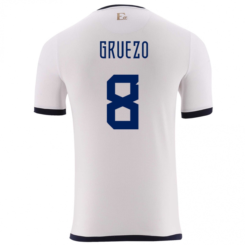 Herren Fußball Ecuador Carlos Gruezo #8 Weiß Auswärtstrikot Trikot 24-26 T-Shirt Luxemburg