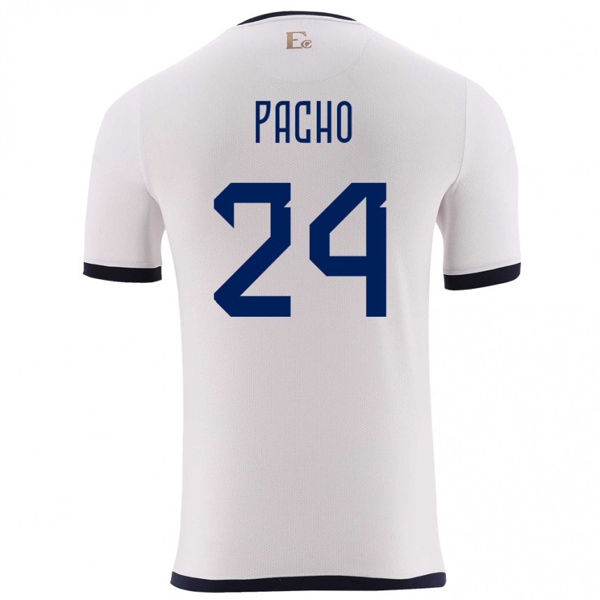 Herren Fußball Ecuador William Pacho #24 Weiß Auswärtstrikot Trikot 24-26 T-Shirt Luxemburg