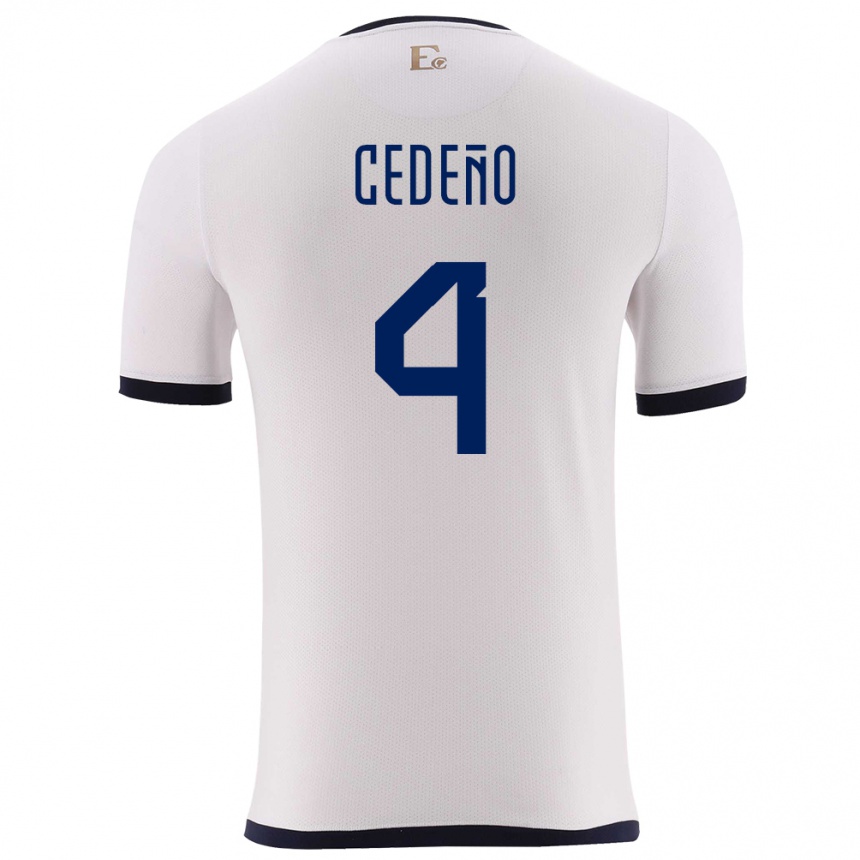 Herren Fußball Ecuador Stefany Cedeno #4 Weiß Auswärtstrikot Trikot 24-26 T-Shirt Luxemburg