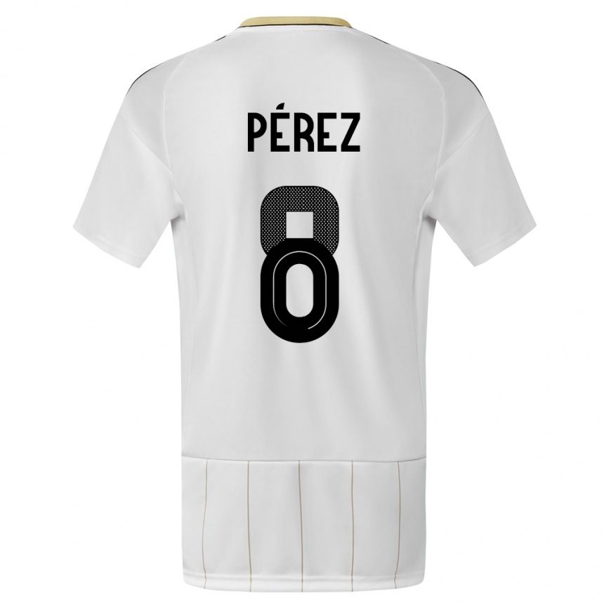 Herren Fußball Costa Rica Creichel Perez #8 Weiß Auswärtstrikot Trikot 24-26 T-Shirt Luxemburg