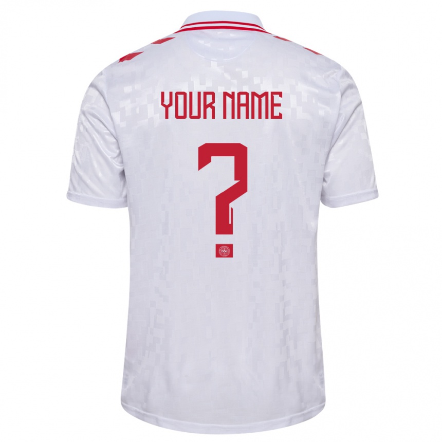 Herren Fußball Dänemark Ihren Namen #0 Weiß Auswärtstrikot Trikot 24-26 T-Shirt Luxemburg