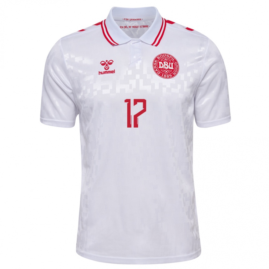 Herren Fußball Dänemark Nicolas Madsen #17 Weiß Auswärtstrikot Trikot 24-26 T-Shirt Luxemburg