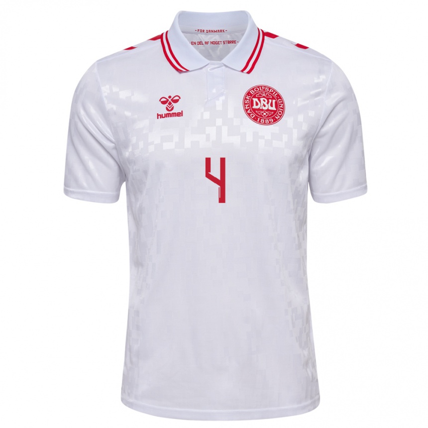 Herren Fußball Dänemark Noah Markmann #4 Weiß Auswärtstrikot Trikot 24-26 T-Shirt Luxemburg