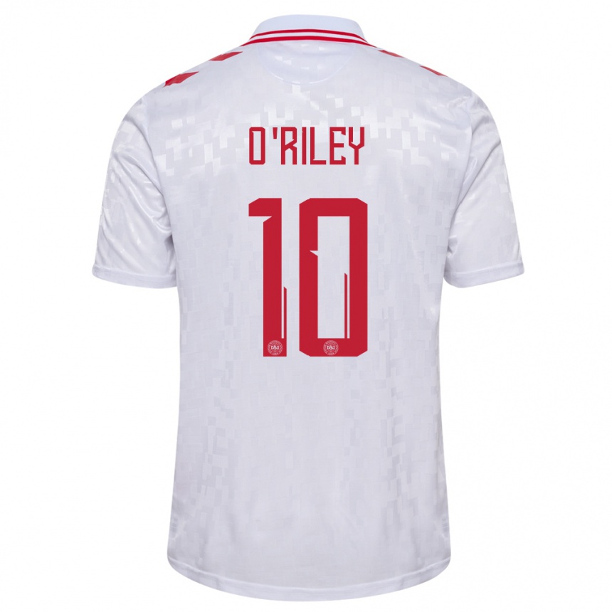 Herren Fußball Dänemark Matt O Riley #10 Weiß Auswärtstrikot Trikot 24-26 T-Shirt Luxemburg