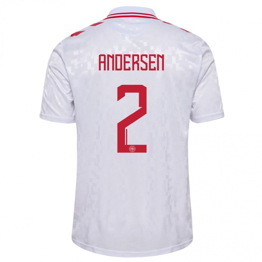 Herren Fußball Dänemark Joachim Andersen #2 Weiß Auswärtstrikot Trikot 24-26 T-Shirt Luxemburg