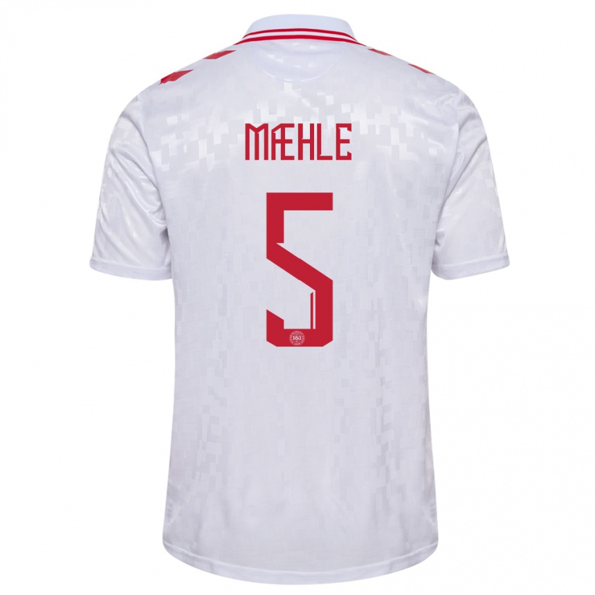 Herren Fußball Dänemark Joakim Maehle #5 Weiß Auswärtstrikot Trikot 24-26 T-Shirt Luxemburg