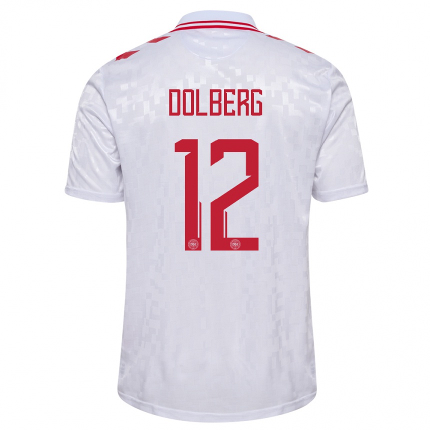 Herren Fußball Dänemark Kasper Dolberg #12 Weiß Auswärtstrikot Trikot 24-26 T-Shirt Luxemburg