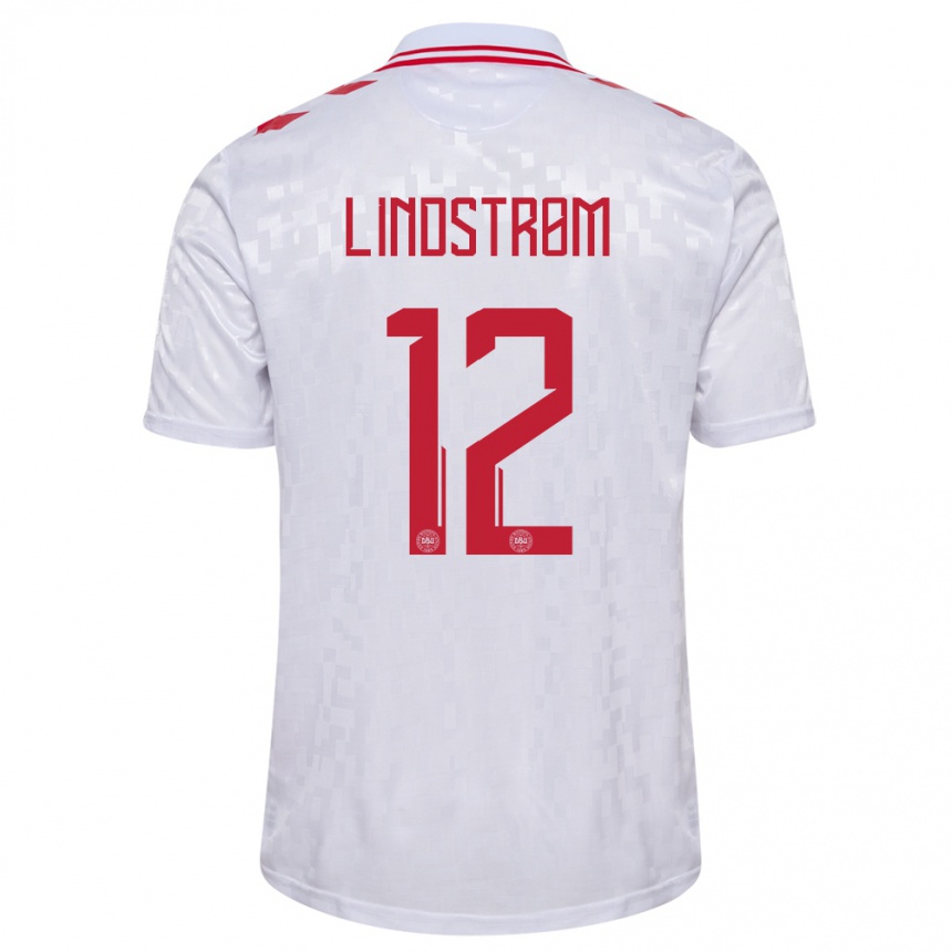 Herren Fußball Dänemark Jesper Lindstrom #12 Weiß Auswärtstrikot Trikot 24-26 T-Shirt Luxemburg