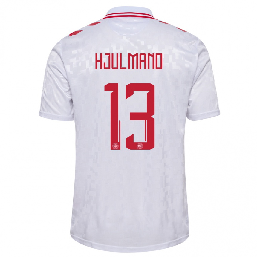 Herren Fußball Dänemark Morten Hjulmand #13 Weiß Auswärtstrikot Trikot 24-26 T-Shirt Luxemburg