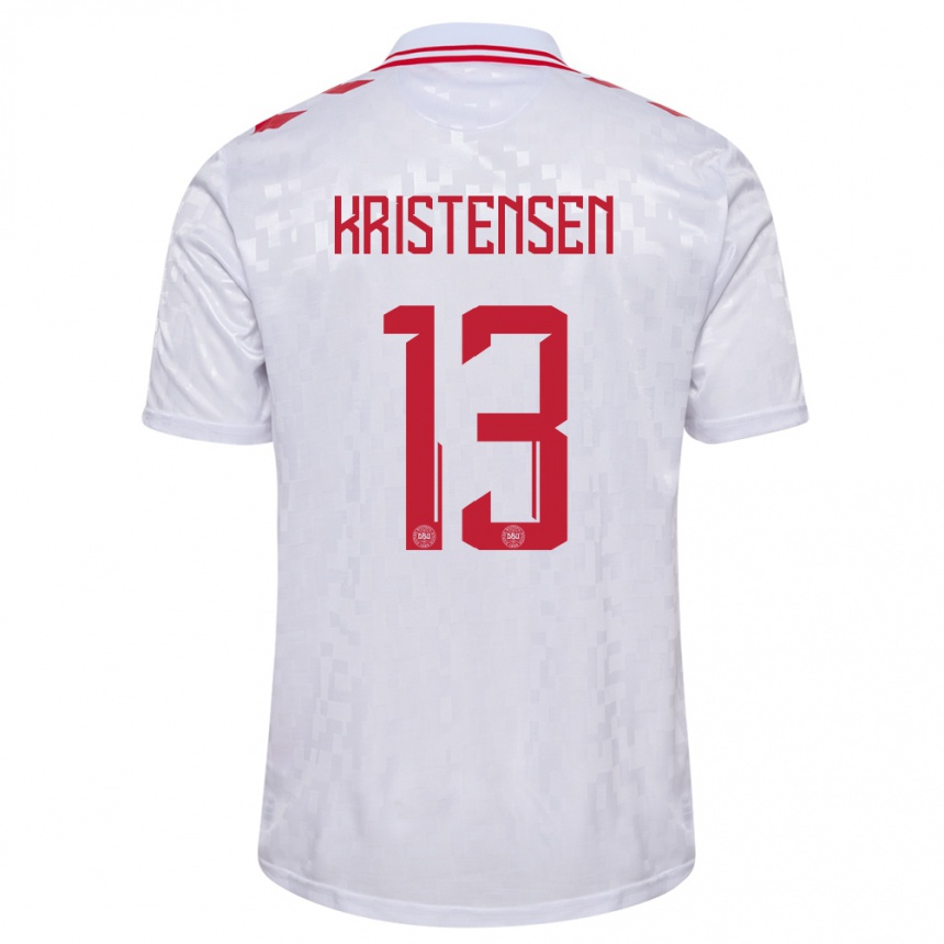 Herren Fußball Dänemark Rasmus Kristensen #13 Weiß Auswärtstrikot Trikot 24-26 T-Shirt Luxemburg