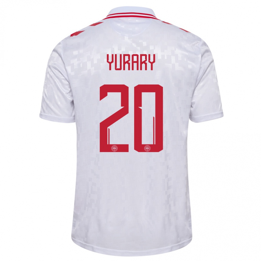 Herren Fußball Dänemark Yussuf Poulsen #20 Weiß Auswärtstrikot Trikot 24-26 T-Shirt Luxemburg