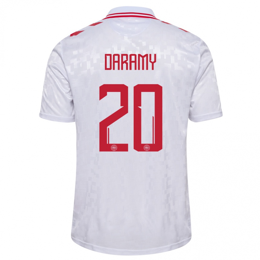 Herren Fußball Dänemark Mohamed Daramy #20 Weiß Auswärtstrikot Trikot 24-26 T-Shirt Luxemburg