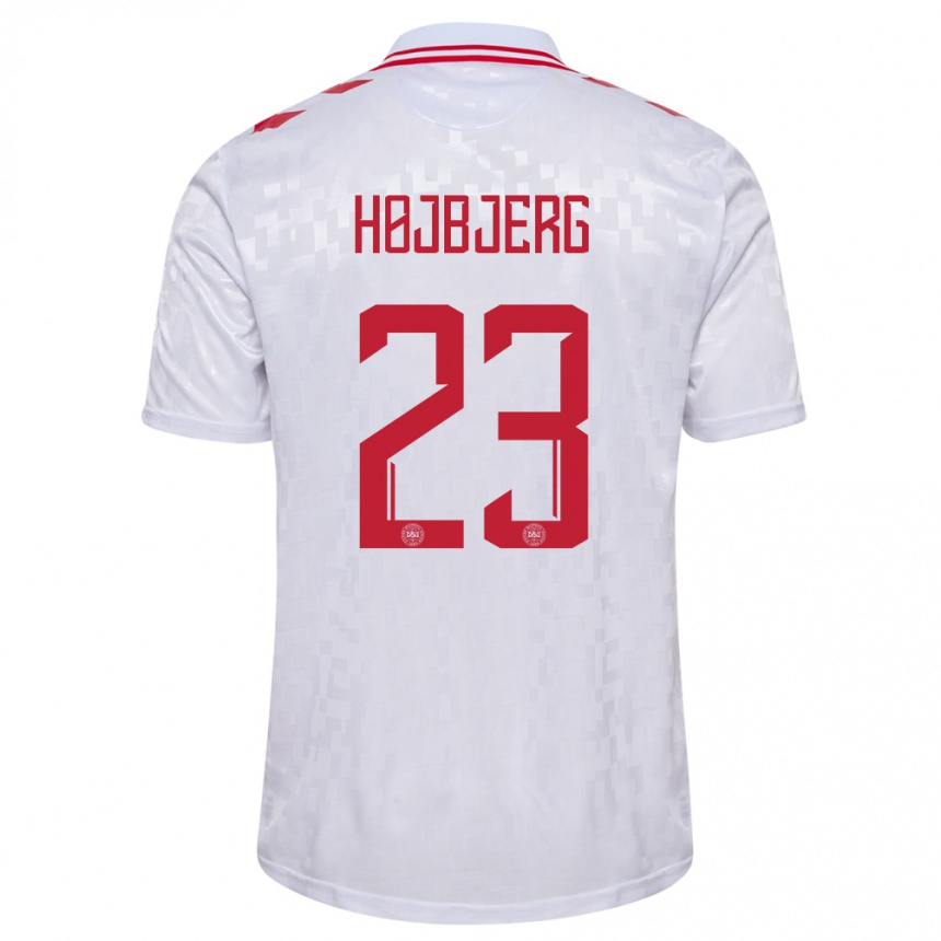 Herren Fußball Dänemark Pierre Emile Hojbjerg #23 Weiß Auswärtstrikot Trikot 24-26 T-Shirt Luxemburg