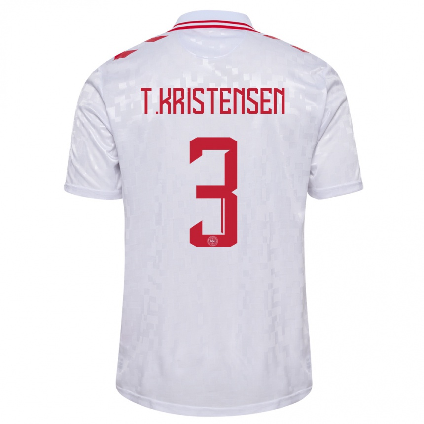 Herren Fußball Dänemark Thomas Kristensen #3 Weiß Auswärtstrikot Trikot 24-26 T-Shirt Luxemburg