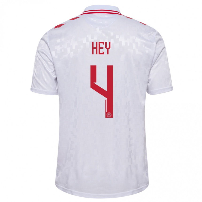 Herren Fußball Dänemark Lucas Hey #4 Weiß Auswärtstrikot Trikot 24-26 T-Shirt Luxemburg