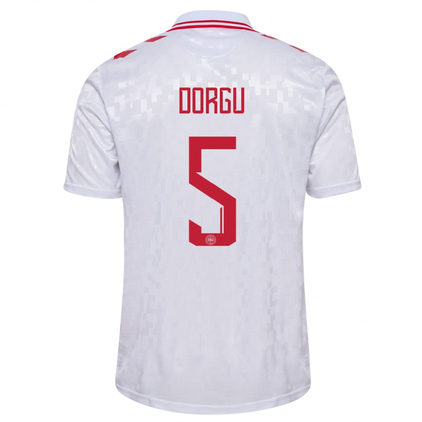 Herren Fußball Dänemark Patrick Dorgu #5 Weiß Auswärtstrikot Trikot 24-26 T-Shirt Luxemburg
