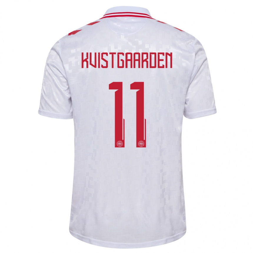 Herren Fußball Dänemark Mathias Kvistgaarden #11 Weiß Auswärtstrikot Trikot 24-26 T-Shirt Luxemburg