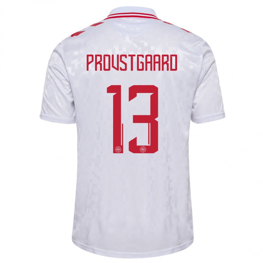 Herren Fußball Dänemark Oliver Provstgaard #13 Weiß Auswärtstrikot Trikot 24-26 T-Shirt Luxemburg