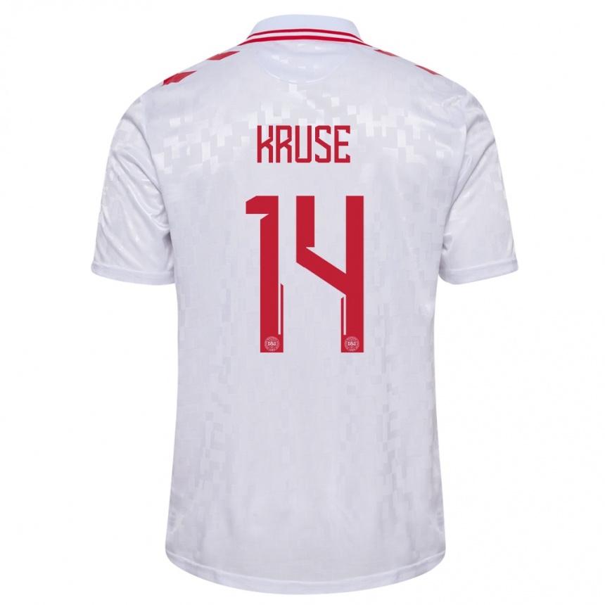 Herren Fußball Dänemark David Kruse #14 Weiß Auswärtstrikot Trikot 24-26 T-Shirt Luxemburg