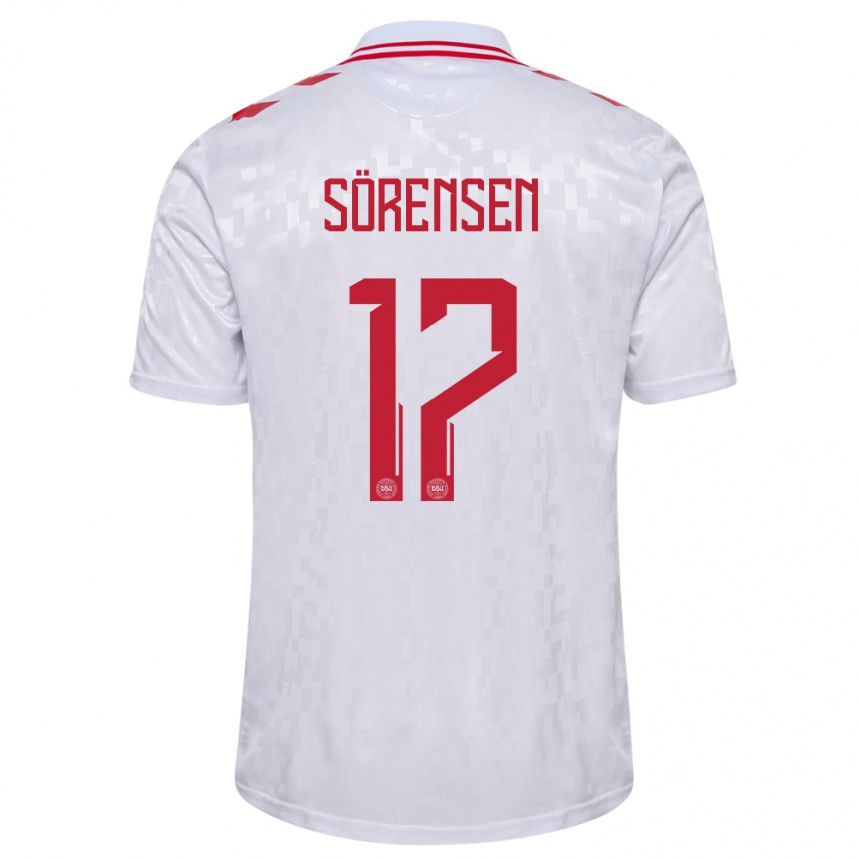 Herren Fußball Dänemark Oliver Sörensen #17 Weiß Auswärtstrikot Trikot 24-26 T-Shirt Luxemburg