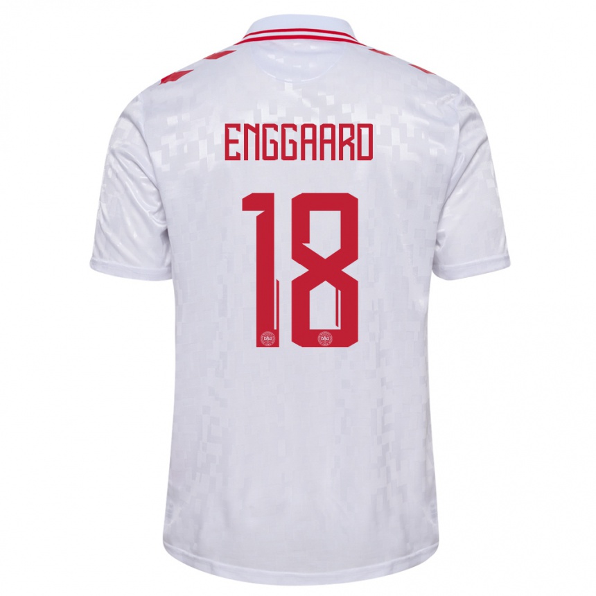 Herren Fußball Dänemark Mads Enggaard #18 Weiß Auswärtstrikot Trikot 24-26 T-Shirt Luxemburg