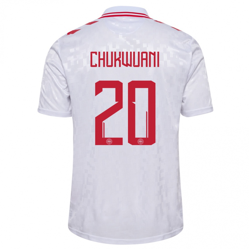Herren Fußball Dänemark Tochi Chukwuani #20 Weiß Auswärtstrikot Trikot 24-26 T-Shirt Luxemburg