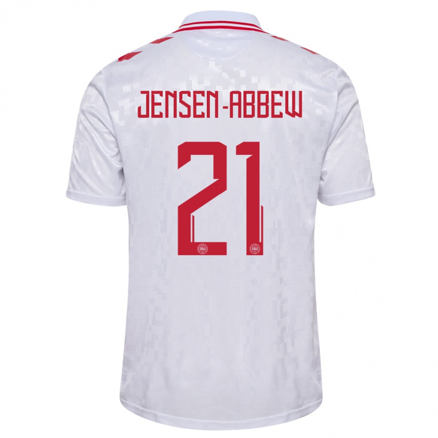 Herren Fußball Dänemark Jonas Jensen-Abbew #21 Weiß Auswärtstrikot Trikot 24-26 T-Shirt Luxemburg