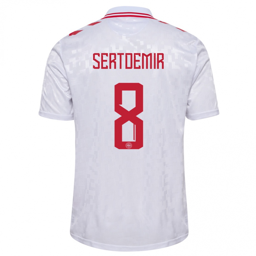Herren Fußball Dänemark Zidan Sertdemir #8 Weiß Auswärtstrikot Trikot 24-26 T-Shirt Luxemburg
