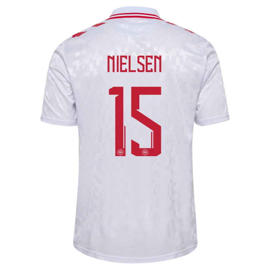 Herren Fußball Dänemark Villads Nielsen #15 Weiß Auswärtstrikot Trikot 24-26 T-Shirt Luxemburg