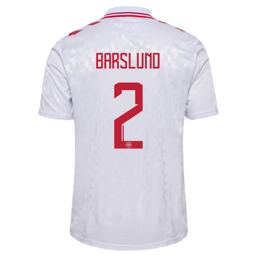Herren Fußball Dänemark Kaare Barslund #2 Weiß Auswärtstrikot Trikot 24-26 T-Shirt Luxemburg