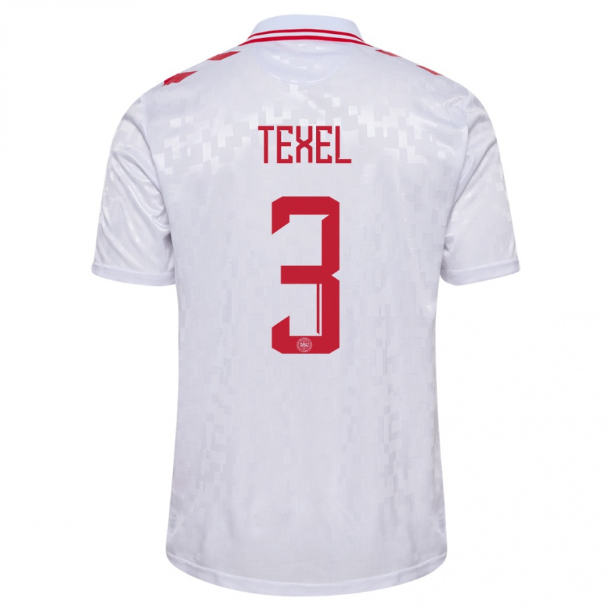Herren Fußball Dänemark Pontus Texel #3 Weiß Auswärtstrikot Trikot 24-26 T-Shirt Luxemburg