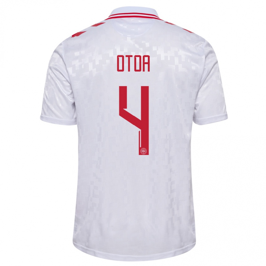 Herren Fußball Dänemark Sebastian Otoa #4 Weiß Auswärtstrikot Trikot 24-26 T-Shirt Luxemburg