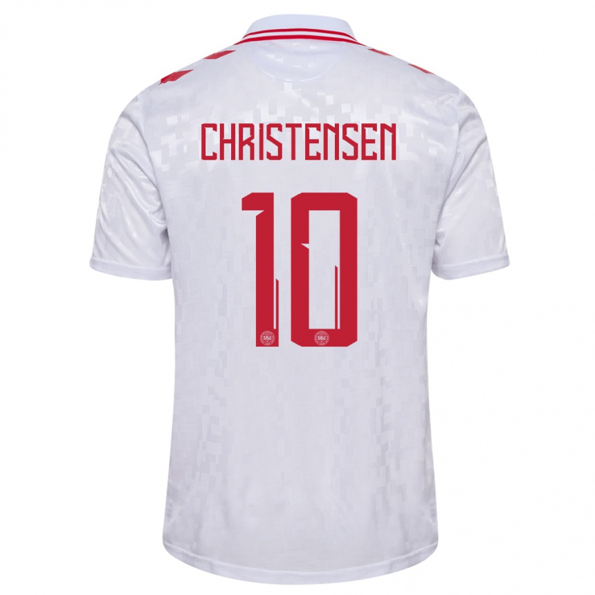 Herren Fußball Dänemark Gustav Christensen #10 Weiß Auswärtstrikot Trikot 24-26 T-Shirt Luxemburg