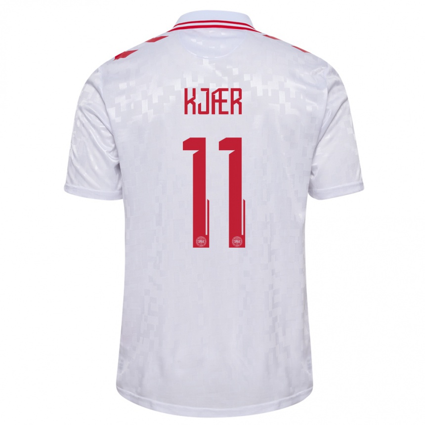 Herren Fußball Dänemark Jeppe Kjær #11 Weiß Auswärtstrikot Trikot 24-26 T-Shirt Luxemburg