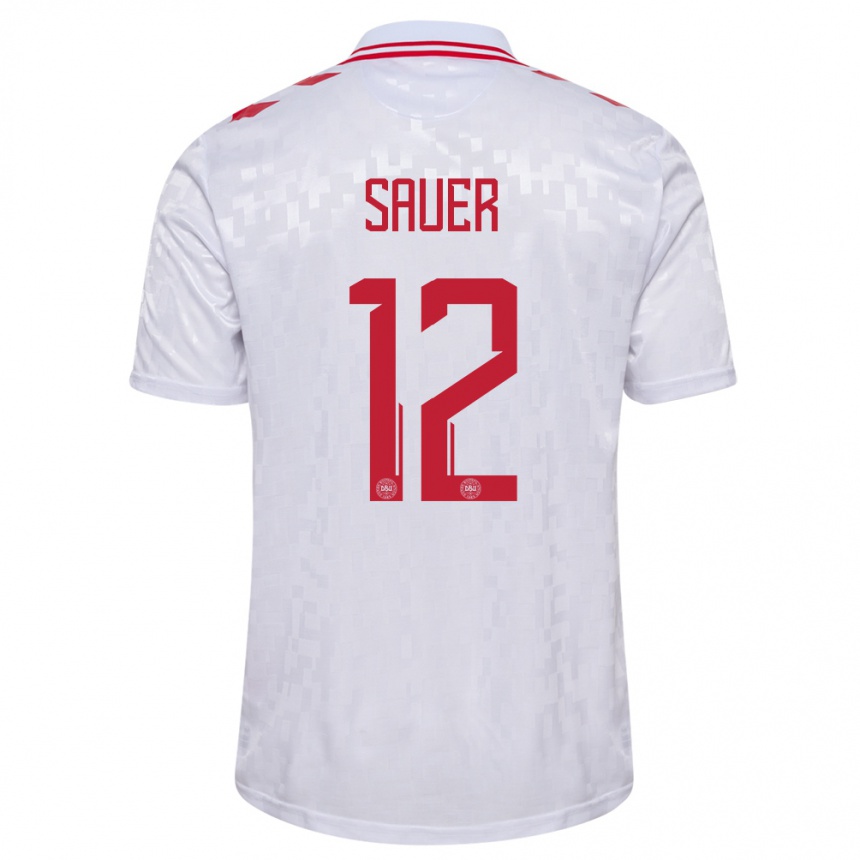 Herren Fußball Dänemark Mathias Sauer #12 Weiß Auswärtstrikot Trikot 24-26 T-Shirt Luxemburg