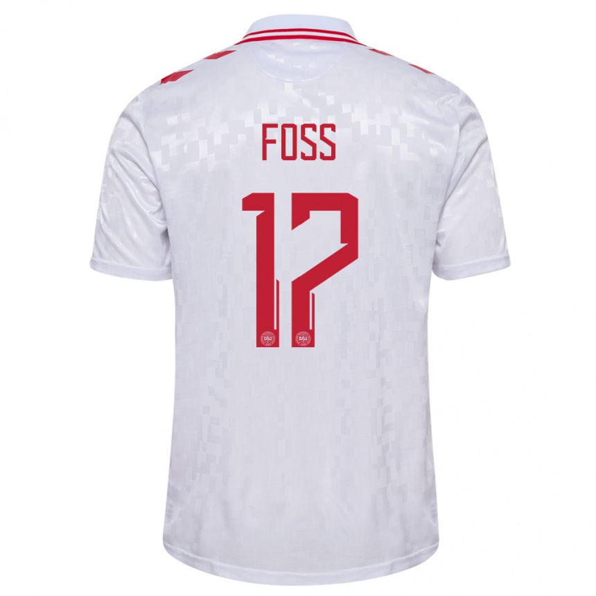 Herren Fußball Dänemark Jonathan Foss #17 Weiß Auswärtstrikot Trikot 24-26 T-Shirt Luxemburg
