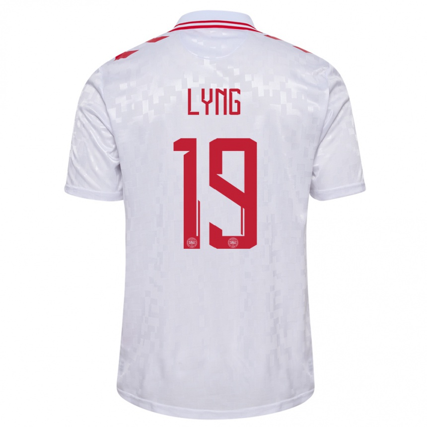 Herren Fußball Dänemark Alexander Lyng #19 Weiß Auswärtstrikot Trikot 24-26 T-Shirt Luxemburg