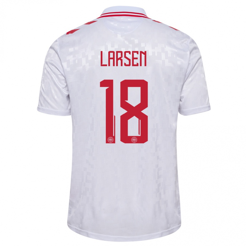 Herren Fußball Dänemark Lukas Larsen #18 Weiß Auswärtstrikot Trikot 24-26 T-Shirt Luxemburg