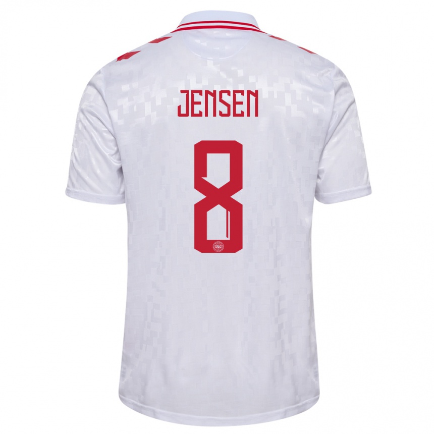 Herren Fußball Dänemark Tobias Lund Jensen #8 Weiß Auswärtstrikot Trikot 24-26 T-Shirt Luxemburg