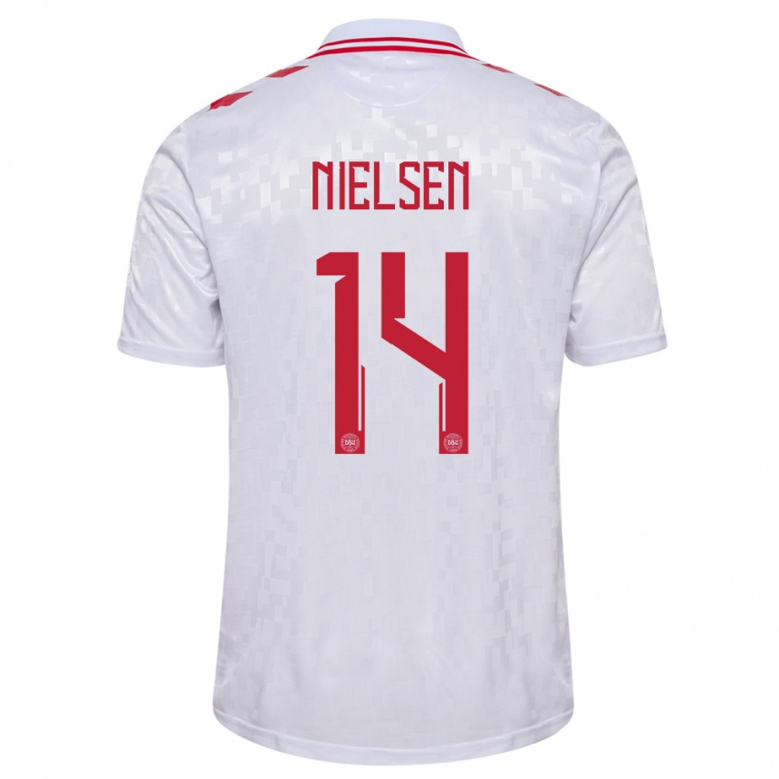 Herren Fußball Dänemark Julius Nielsen #14 Weiß Auswärtstrikot Trikot 24-26 T-Shirt Luxemburg