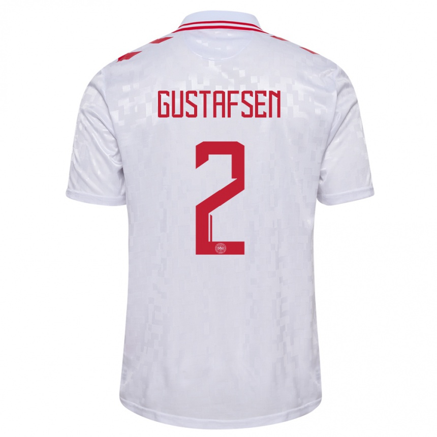 Herren Fußball Dänemark Victor Gustafsen #2 Weiß Auswärtstrikot Trikot 24-26 T-Shirt Luxemburg
