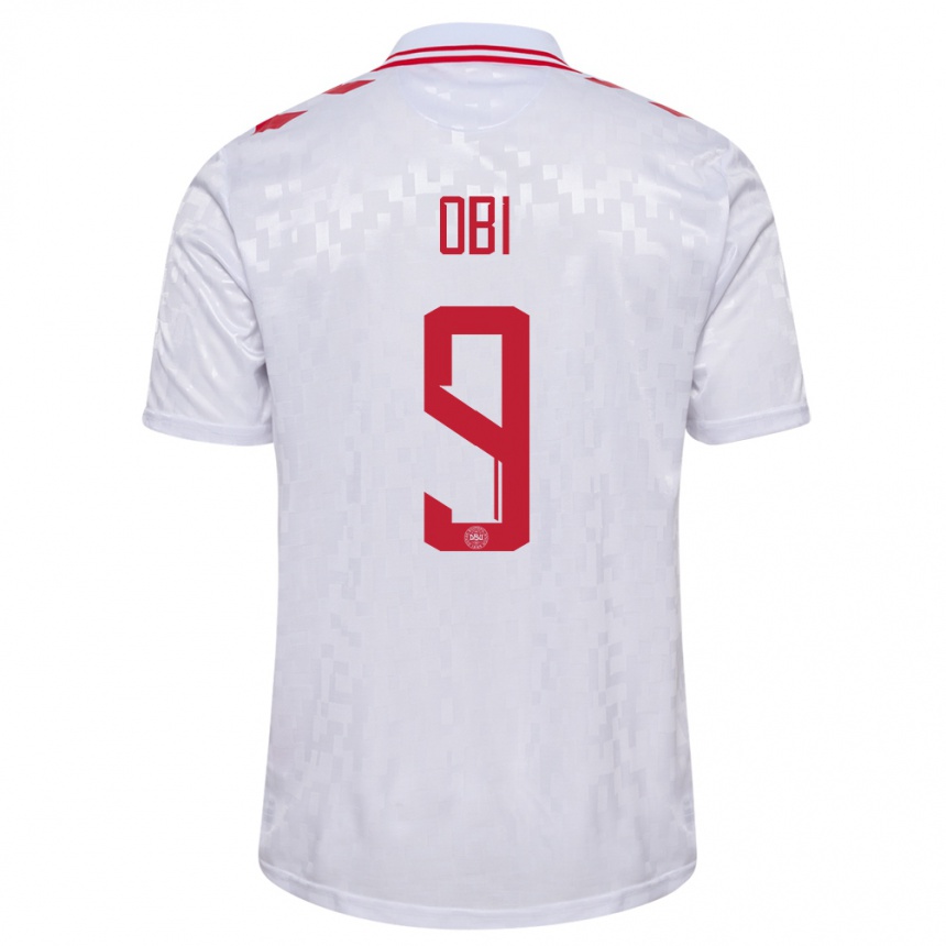 Herren Fußball Dänemark Chido Obi #9 Weiß Auswärtstrikot Trikot 24-26 T-Shirt Luxemburg