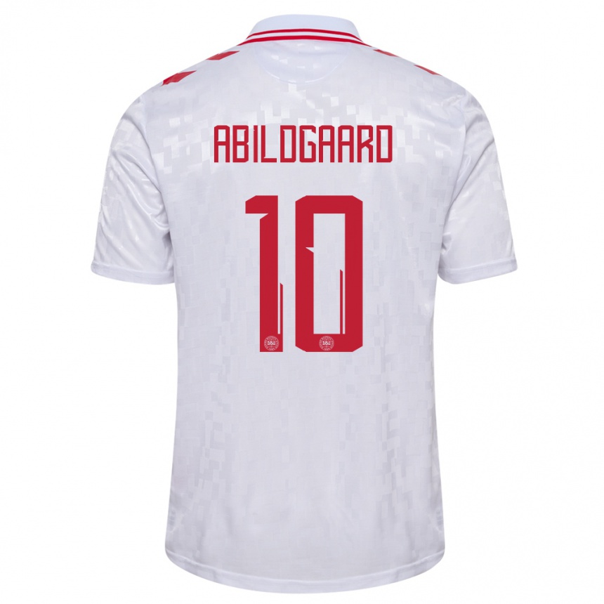 Herren Fußball Dänemark Lasse Abildgaard #10 Weiß Auswärtstrikot Trikot 24-26 T-Shirt Luxemburg